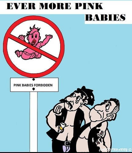 Cartoon: Pink Baby Stop (medium) by cartoonharry tagged baby,pink,gay,lesbians,stop,finally,cartoon,cartoonist,cartoonharry,dutch,toonpool