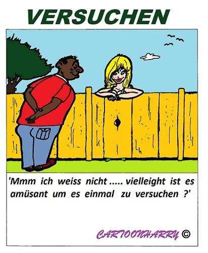 Cartoon: Probieren (medium) by cartoonharry tagged verkehrt,probieren,versuchen,mädchen,mann,neger,cartoon,cartoonist,cartoonharry,dutch,deutsch,toonpool