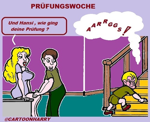 Cartoon: Prüfungswoche (medium) by cartoonharry tagged schule,kind,familie,prüfung