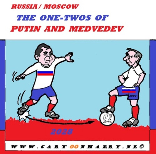 Cartoon: Putin and Medvedev (medium) by cartoonharry tagged medvedev,putin,onetwo,soccer,cartoon,cartoonist,cartoonharry,dutch,toonpool