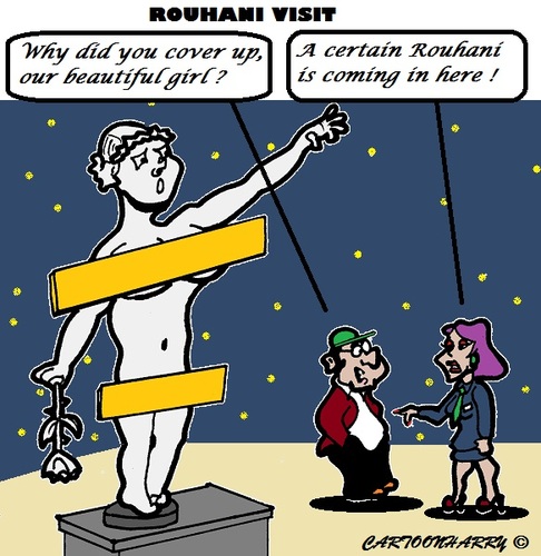 Cartoon: Rouhani (medium) by cartoonharry tagged rouhani,paris,france,italy,museum,statues