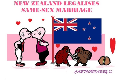 Cartoon: Same-Sex Marriage (medium) by cartoonharry tagged newzealand,wellington,gaymarriage,samesex,cartoons,cartoonists,cartoonharry,dutch,toonpool
