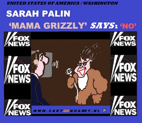 Cartoon: Sarah Palin (medium) by cartoonharry tagged sarah,palin,mama,grizzly,foxnews,cartoon,cartoonist,cartoonharry,dutch,toonpool