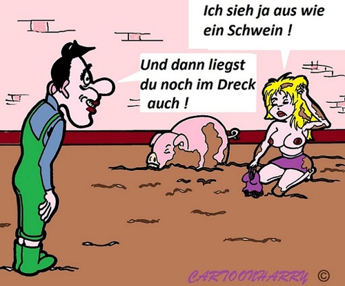 Cartoon: Schlamm (medium) by cartoonharry tagged schweinerei,schlamm,mädchen,schwein,toonpool,toons,toon,dutch,cartoonharry,cartoon
