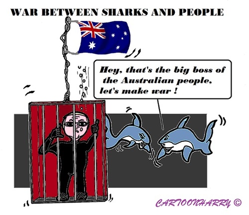 Cartoon: Sharks War (medium) by cartoonharry tagged australia,kevinrudd,sharks,kill,war