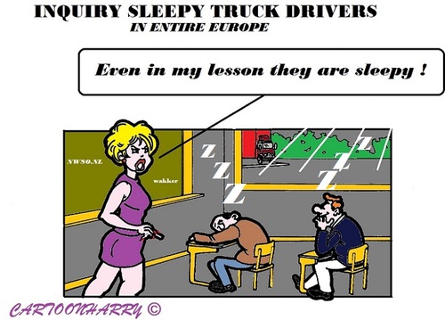Cartoon: Sleepy Truckdrivers (medium) by cartoonharry tagged truckdrivers,europe,sleepy,research,toonpool