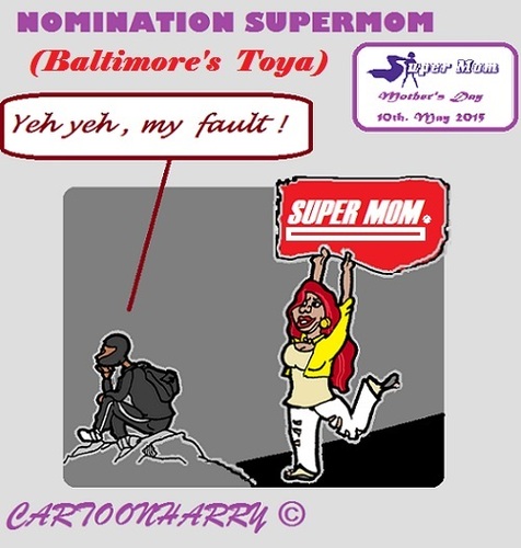 Cartoon: Super Mom (medium) by cartoonharry tagged usa,baltimore,mothersday,mom,supermom,son,nomination