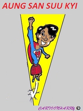 Cartoon: Super Woman (medium) by cartoonharry tagged aungsansuukyi,supergirl,caricature,cartoonist,cartoonharry,dutch,toonpool