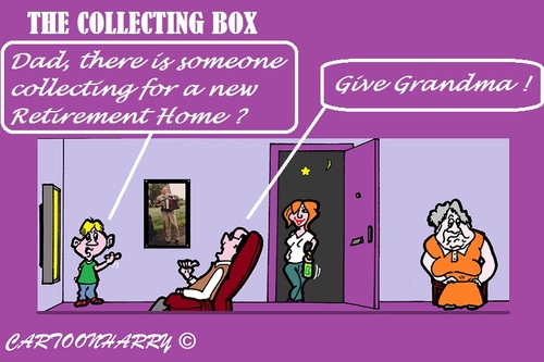 Cartoon: Take GrandMa (medium) by cartoonharry tagged collecting,grandma,son,dad