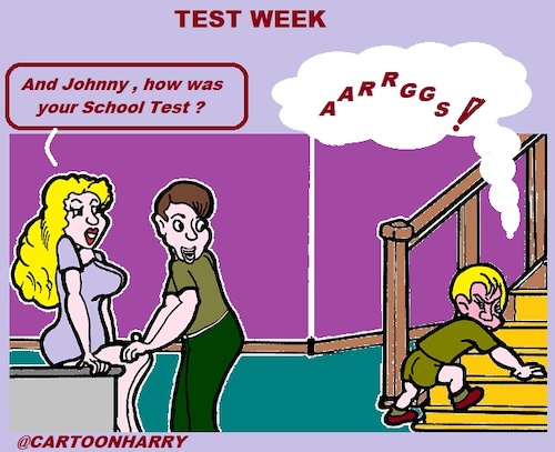 Cartoon: Test Week (medium) by cartoonharry tagged test,week,school,kid,family