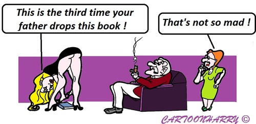 Cartoon: The Fallen Book (medium) by cartoonharry tagged falldown,thirdtime,book,dad,girl,cartoons,cartoonists,cartoonharry,humour,dutch,toonpool