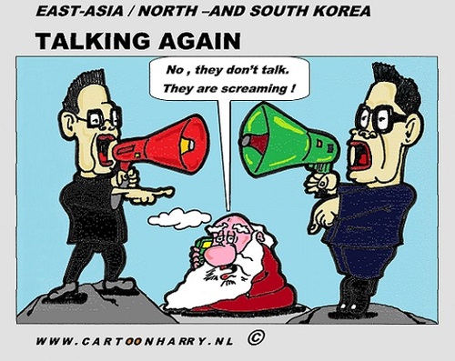 Cartoon: They Are Talking Or .... (medium) by cartoonharry tagged korea,north,south,talks,cartoon,comic,comics,comix,artist,politics,art,arts,drawing,cartoonist,cartoonharry,dutch,toonpool,toonsup,facebook,hyves,linkedin,buurtlink,deviantart