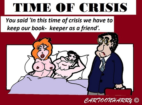 Cartoon: Time of Crisis (medium) by cartoonharry tagged crisis,time,home,bookkeeper,friend,cartoon,cartoonist,cartoonharry,dutch,toonpool
