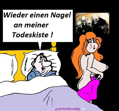 Cartoon: Todeskiste (medium) by cartoonharry tagged tod,mann,bett,todeskiste,nagel,cartoon,cartoonist,cartoonharry,dutch,toonpool