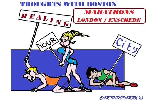 Cartoon: Tribute (medium) by cartoonharry tagged boston,london,enschede,marathons,usa,england,holland,dutch,cartoons,cartoonists,cartoonharry,toonpool