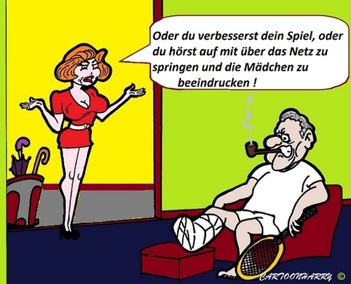 Cartoon: Verhängnisvoll (medium) by cartoonharry tagged cartoon,bein,gebrochen,tennis,sport,springen,sprung,mädchen,girls,fatal,dutch,cartoonharry,cartoonist,kartun,toonpool