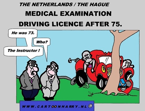 Cartoon: Very OldInstructor (medium) by cartoonharry tagged car,driverslicence,driver,licence,old,examination,accident,tree,cartoon,comic,comics,comix,artist,driving,drawing,cartoonist,cartoonharry,toonpool,toonsup,facebook,dutch,holland,hyves,linkedin,buurtlink,deviantart