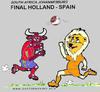 Cartoon: Finale Holland Spain (small) by cartoonharry tagged lion,toro,soccer,cartoon,cartoonists,cartoonist,cartoonharry