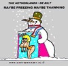 Cartoon: Freezing Or Thawning (small) by cartoonharry tagged weather,typical,dutch,snowman,summer,sun,snow,rain,thaw,cartoonharry