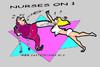 Cartoon: Nurses On One 12 (small) by cartoonharry tagged nurse break leg nurses cartoonharry fall