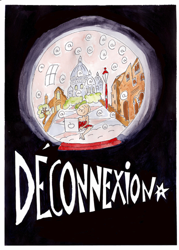 Cartoon: deconnexion (medium) by Dekeyser tagged deconnexion,computer,lola,montmartre,paris,bowl,snow