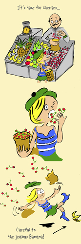 Cartoon: Lola comic strip (medium) by Dekeyser tagged fanzine,zebra,cherrie,lola,comic,strip,banana