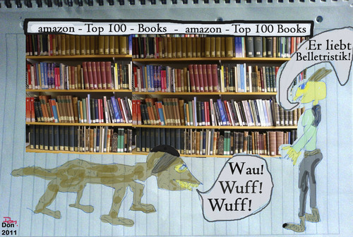 Cartoon: Belletristik (medium) by Vanessa tagged bellen,bücher,lesen,hund,literatur