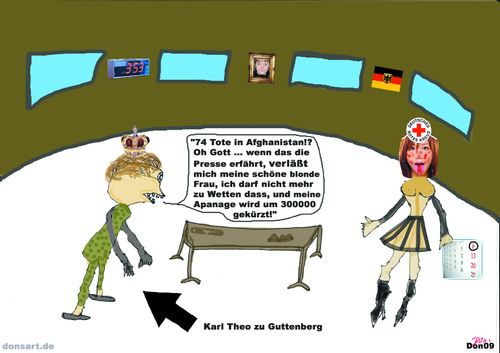 Cartoon: Majestät (medium) by Vanessa tagged bundeswehr,guttenberg,afghanistan,rotes,kreuz,drk