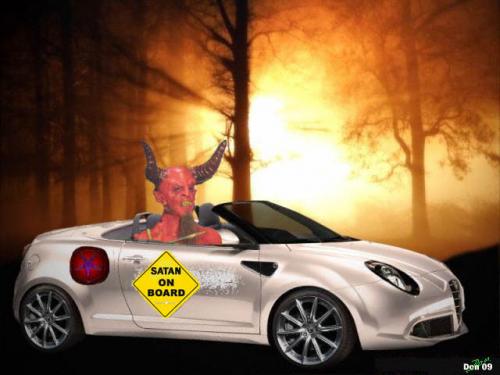Cartoon: SATAN ON BOARD (medium) by Vanessa tagged satan,antichrist,religion,kirche,auto,car,luzifer