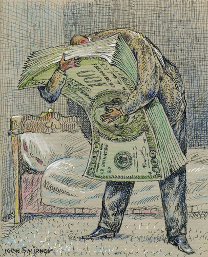 Cartoon: Dollar Love (medium) by igor smirnov tagged money,dollar,love,greed,bank
