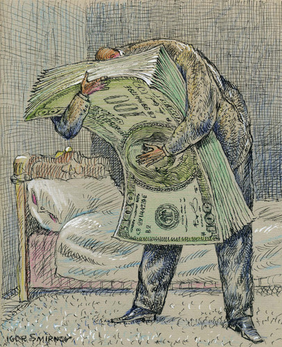 Cartoon: Dollar Love (medium) by igor smirnov tagged money,dollar,love,greed,bank
