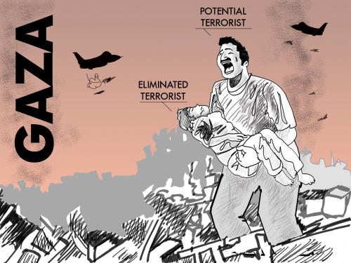 Cartoon: Eliminated Terrorist in Gaza (medium) by ademmm tagged eliminated,terrorist,in,gaza,palestine,israel,muslim,islam