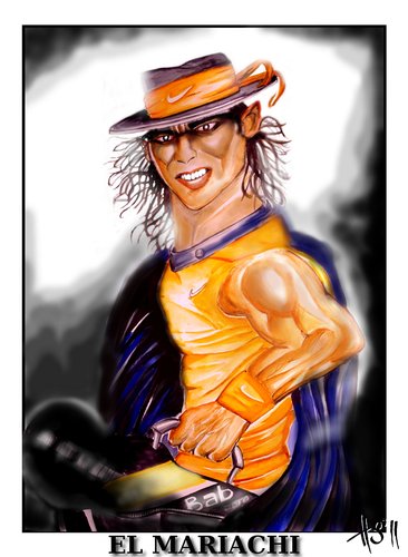 Cartoon: RAFAEL NADAL- El Mariachi (medium) by joschoo tagged mariachi,tenis,nadal,killer,guitar