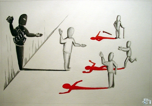 Cartoon: Without any words (medium) by joschoo tagged terrorism,suicidbomber,war,global,revolution,fanatic,radicall