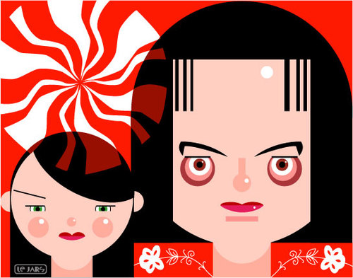 Cartoon: The White Stripes (medium) by Hugh Jarse tagged pop,blues,rock,drummer,guitarist