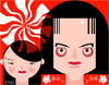 Cartoon: The White Stripes (small) by Hugh Jarse tagged pop,blues,rock,drummer,guitarist