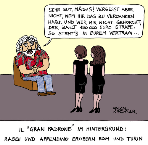 Cartoon: Beppe Grillo (medium) by Pascal Kirchmair tagged beppe,grillo,movimento,cinque,stelle,m5s,chiara,appendino,virginia,raggi,cartoon,karikatur,vignetta,beppe,grillo,movimento,cinque,stelle,m5s,chiara,appendino,virginia,raggi,cartoon,karikatur,vignetta