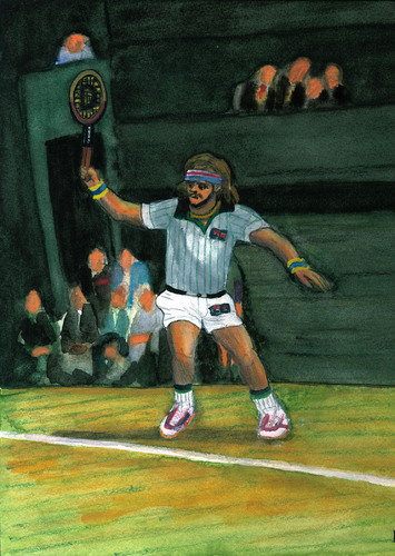 Cartoon: Björn Borg (medium) by Pascal Kirchmair tagged tournament,turnier,all,england,championships,björn,borg,tennis,wimbledon,grand,slam,retro,vintage,lawn,london,heiliger,rasen