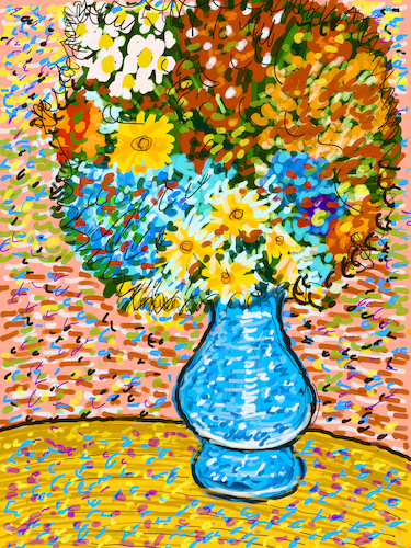 Blumen in blauer Vase