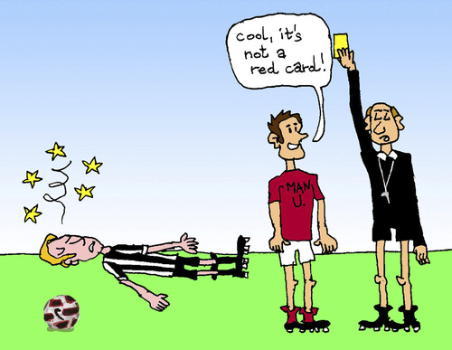 Cartoon: Böses Foul (medium) by Pascal Kirchmair tagged arbitro,referee,arbitre,schiedsrichter,football,foot,sports,sport,fallo,ammonizione,giallo,rosso,cartellino,warning,grave,faute,foul,brutales,avertissement,fussball,card,yellow,jaune,gelbe,verwarnung,rouge,carton,karte,rote,soccer