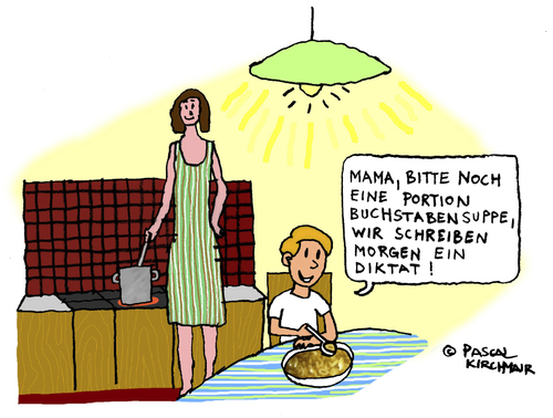 Cartoon: Buchstabensuppe (medium) by Pascal Kirchmair tagged buchstabensuppe,alphabet,soup,cartoon,karikatur,soupe,aux,lettres