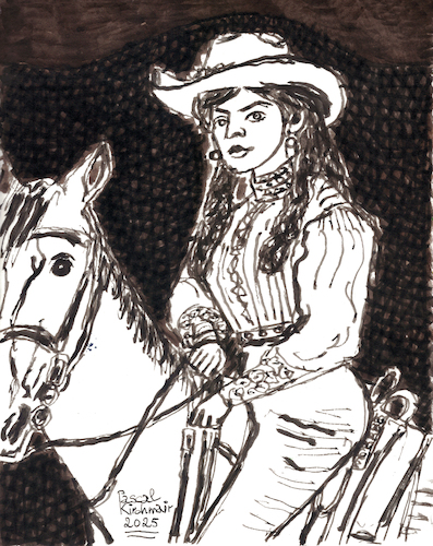 Cartoon: Cowgirl (medium) by Pascal Kirchmair tagged cowgirl,wrangler,vaquera,actors,studio,lee,strasberg,james,dean,east,of,eden,indiana,manhattan,new,york,upper,side,academy,awards,oscar,oscars,author,autor,autore,auteur,filmmaker,artist,art,hollywood,illustration,drawing,zeichnung,pascal,kirchmair,cartoon,caricature,karikatur,ilustracion,dibujo,desenho,ink,disegno,ilustracao,illustrazione,illustratie,dessin,de,presse,du,jour,the,day,tekening,teckning,cartum,vineta,comica,vignetta,caricatura,portrait,porträt,portret,retrato,ritratto,actor,acting,schauspieler,rebell,rebel,without,cause,clue,giant,arte,kunst,artwork,sexy,sensual,sensuel,waddy,gouache,far,west,wild,wilder,westen,western,horse,pferd,caballo,cavallo,cheval,cavalo,sepia,burnt,sienna,herdswoman,girl,woman,frau,painting,pintura,peinture,malerei,cuadro,quadro,black,cowgirl,wrangler,vaquera,actors,studio,lee,strasberg,james,dean,east,of,eden,indiana,manhattan,new,york,upper,side,academy,awards,oscar,oscars,author,autor,autore,auteur,filmmaker,artist,art,hollywood,illustration,drawing,zeichnung,pascal,kirchmair,cartoon,caricature,karikatur,ilustracion,dibujo,desenho,ink,disegno,ilustracao,illustrazione,illustratie,dessin,de,presse,du,jour,the,day,tekening,teckning,cartum,vineta,comica,vignetta,caricatura,portrait,porträt,portret,retrato,ritratto,actor,acting,schauspieler,rebell,rebel,without,cause,clue,giant,arte,kunst,artwork,sexy,sensual,sensuel,waddy,gouache,far,west,wild,wilder,westen,western,horse,pferd,caballo,cavallo,cheval,cavalo,sepia,burnt,sienna,herdswoman,girl,woman,frau,painting,pintura,peinture,malerei,cuadro,quadro,black