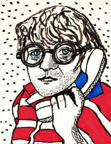 David Hockney mit Telefon