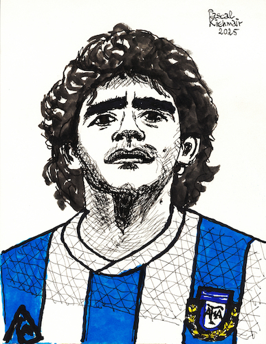 Cartoon: Diego Armando Maradona (medium) by Pascal Kirchmair tagged d10s,diego,armando,maradona,la,mano,de,dios,del,diez,argentina,argentinien,argentine,maillot,football,fußball,futeball,futbol,foot,player,world,champion,du,monde,sport,sports,ink,tusche,tuschezeichnung,portrait,retrato,ritratto,porträt,illustration,drawing,zeichnung,pascal,kirchmair,cartoon,caricature,karikatur,ilustracion,dibujo,desenho,disegno,ilustracao,illustrazione,illustratie,dessin,presse,jour,art,of,the,day,tekening,teckning,cartum,vineta,comica,vignetta,caricatura,portret,cup,soccer,wm,weltmeister,campeon,mundo,mundial,campione,mondo,mondiale,campeao,do,d10s,diego,armando,maradona,la,mano,de,dios,del,diez,argentina,argentinien,argentine,maillot,football,fußball,futeball,futbol,foot,player,world,champion,du,monde,sport,sports,ink,tusche,tuschezeichnung,portrait,retrato,ritratto,porträt,illustration,drawing,zeichnung,pascal,kirchmair,cartoon,caricature,karikatur,ilustracion,dibujo,desenho,disegno,ilustracao,illustrazione,illustratie,dessin,presse,jour,art,of,the,day,tekening,teckning,cartum,vineta,comica,vignetta,caricatura,portret,cup,soccer,wm,weltmeister,campeon,mundo,mundial,campione,mondo,mondiale,campeao,do