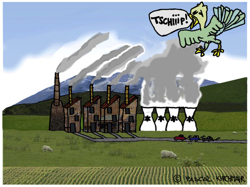 Cartoon: Ecological Destruction (medium) by Pascal Kirchmair tagged plant,power,atomic,kernkraftwerk,atomique,usine,destruction,protection,environnement,umweltzerstörung,fabrik,kirchmair,pascal,environment,factory