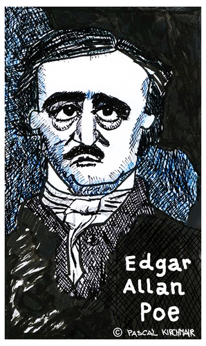 Cartoon: Edgar Allan Poe (medium) by Pascal Kirchmair tagged schriftsteller,poet,autor,author,auteur,writer,edgar,allan,poe,caricature,cartoon,karikatur,portrait,schriftsteller,poet,autor,author,auteur,writer,edgar,allan,poe,caricature,cartoon,karikatur,portrait