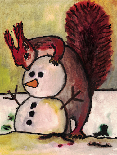 Eichhörnchen mit Schneemann Eichhörnchen mit Schneemann