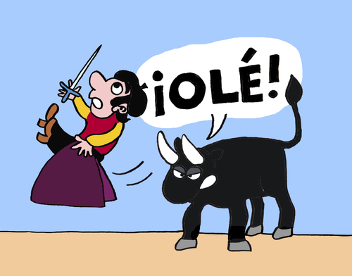 Cartoon: El Matador (medium) by Pascal Kirchmair tagged ole,el,matador,le,toro,torero,toreador,stierkämpfer,karikatur,caricature,cartoon,humor,humour,arena,stier,taureau,bull,horns,hörner,cornes,bullfighter,unrecht,gerechtigkeit