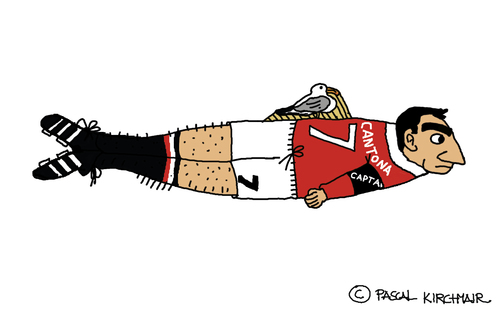 Cartoon: Eric Cantona (medium) by Pascal Kirchmair tagged seagulls,trawler,humor,canto,king,cantona,eric,sardine,cartoon,caricature,karikatur,dessin,humour,humoristique,manchester,united,foot,football,fußball,premier,league,scandal,skandal,kung,fu