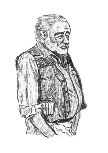 Cartoon: Ernest Hemingway (medium) by Pascal Kirchmair tagged hemingway,miller,ernest,literaturnobelpreis,meer,das,und,mann,alte,der,preis,pulitzer,großwildjäger,hochseefischer,abenteurer,kriegsberichterstatter,reporter,schriftsteller,bürgerkrieg,spanischer,war,civil,spanish,stierkampf